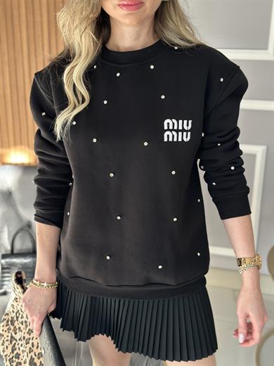 Mi Premium Sweatshirt Taşlı Siyah