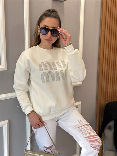 Mi Sweat Taşlı Beyaz