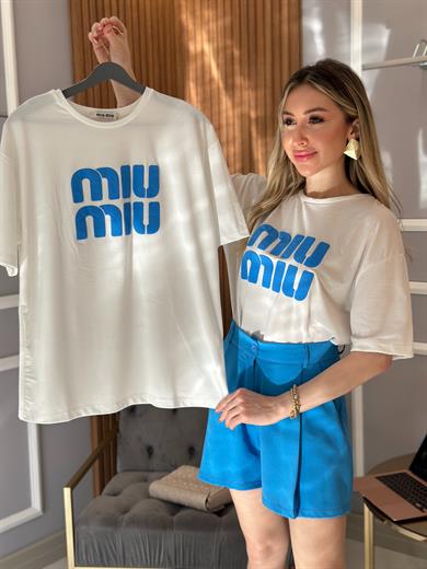 Mi T-shirt Mavi Baskılı Ekru