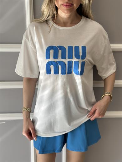 Mi T-shirt Mavi Baskılı Ekru