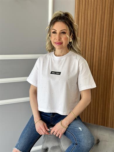 Mİ T-shirt Taşlı Beyaz