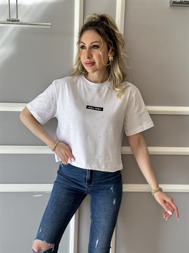 Mİ T-shirt Taşlı Beyaz