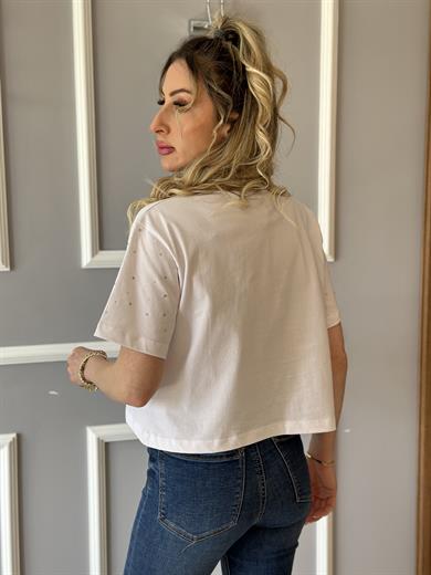 Mİ T-shirt Taşlı Beyaz