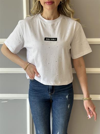 Mİ T-shirt Taşlı Beyaz