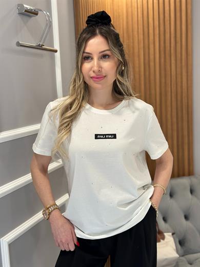 Mi T-shirt Taşlı Beyaz