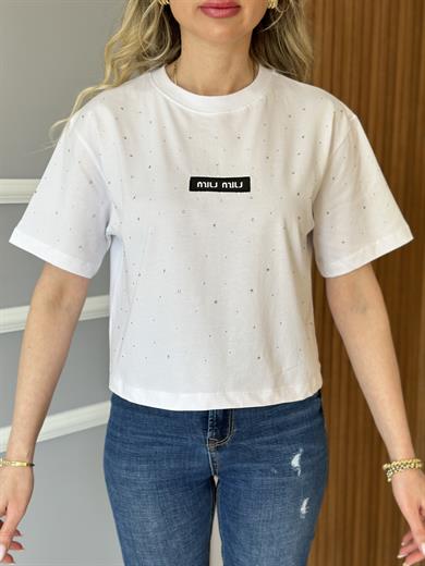 Mİ T-shirt Taşlı Beyaz
