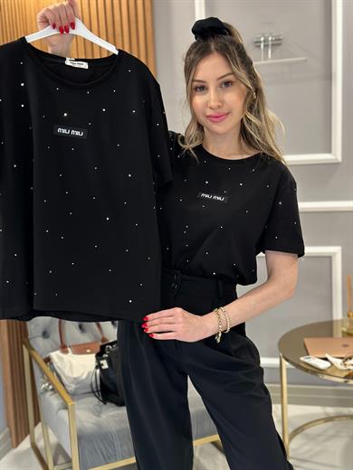Mi T-shirt Taşlı Siyah