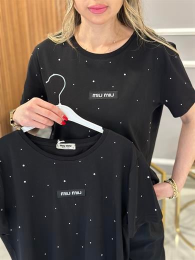 Mi T-shirt Taşlı Siyah