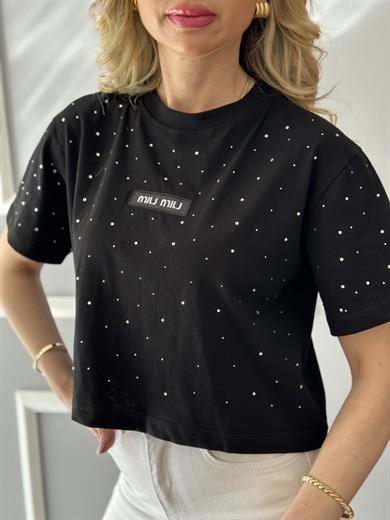 Mİ T-shirt Taşlı Siyah