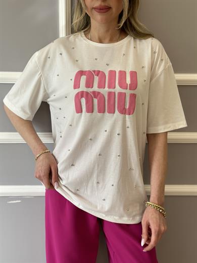 MM T-shirt Pembe Baskılı Ekru