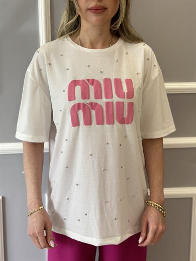 MM T-shirt Pembe Baskılı Ekru