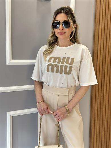 MM T-shirt Vizon Baskılı Ekru