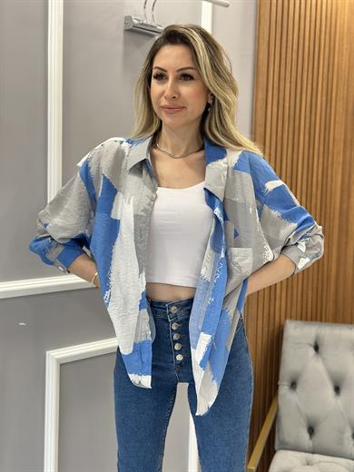 Oversize Gömlek Standart Beden Mavi Renk Mix