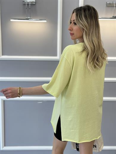 Oys T-shirt Oversize Yandan Yırtmaçlı Neon Yeşil