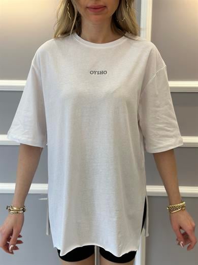 Oys T-shirt Oversize Yandan Yırtmaçlı Beyaz