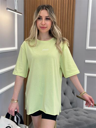 Oys T-shirt Oversize Yandan Yırtmaçlı Neon Yeşil