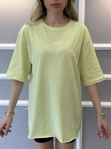 Oys T-shirt Oversize Yandan Yırtmaçlı Neon Yeşil