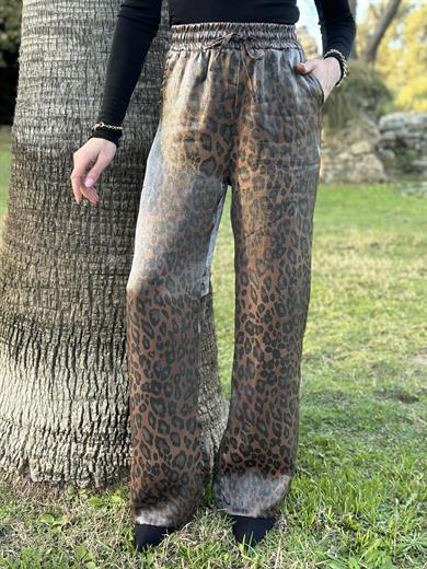 Pantolon Palazzo Leopar Beli Lastikli 