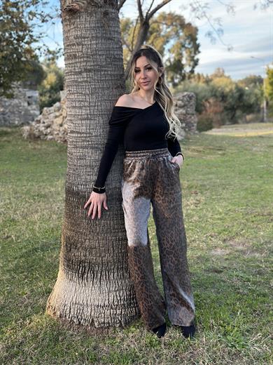 Pantolon Palazzo Leopar Beli Lastikli 