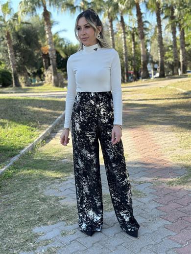 Pantolon Palazzo Siyah-Silver Glitter 