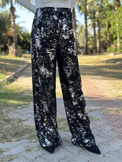 Pantolon Palazzo Siyah-Silver Glitter 