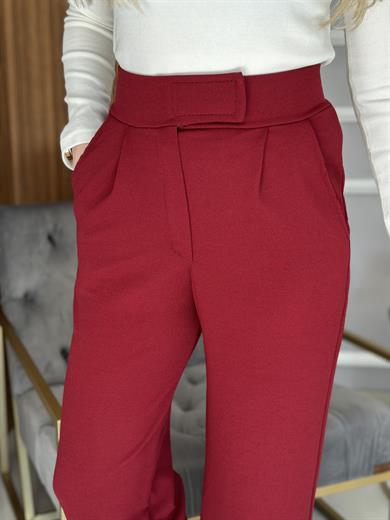 Pantolon Palozzo Beli Çırtlı Bordo