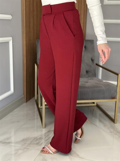 Pantolon Palozzo Beli Çırtlı Bordo