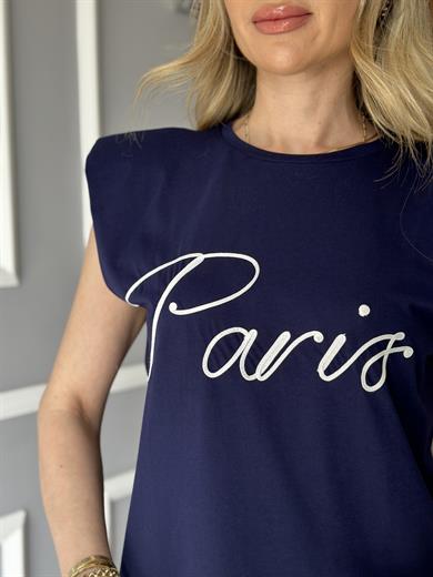 Paris Baskılı T-shirt Lacivert