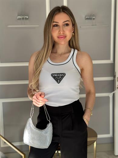 Pr Atlet Likralı Taşlı Beyaz
