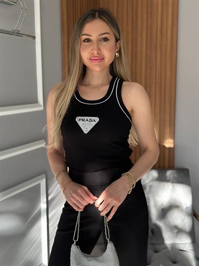 Pr Atlet Likralı Taşlı Siyah