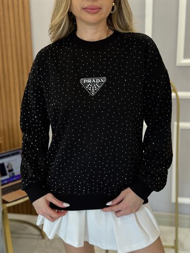 PR Siyah Serpme Taşlı Üçgen Detaylı Boyu 60 cm Sweat 