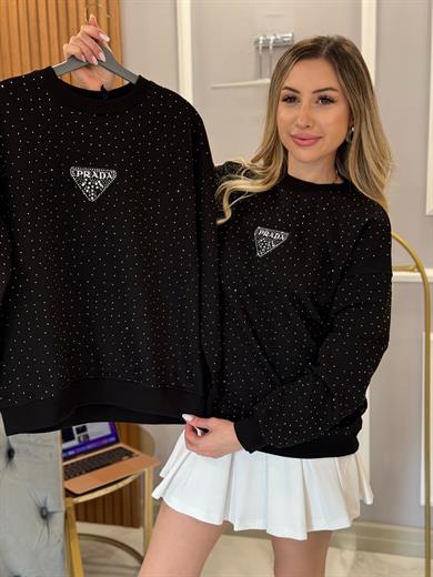 PR Siyah Serpme Taşlı Üçgen Detaylı Boyu 60 cm Sweat 