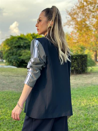 Premium Blazer Ceket Kol Şerit Detaylı Lacivert