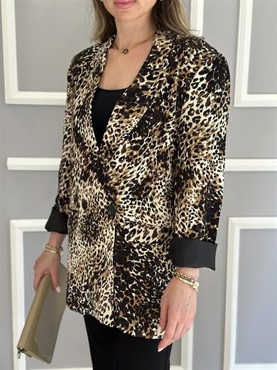 Premium Blazer Ceket Leopar Desen