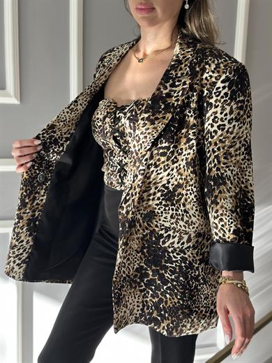 Premium Blazer Ceket Leopar Desen