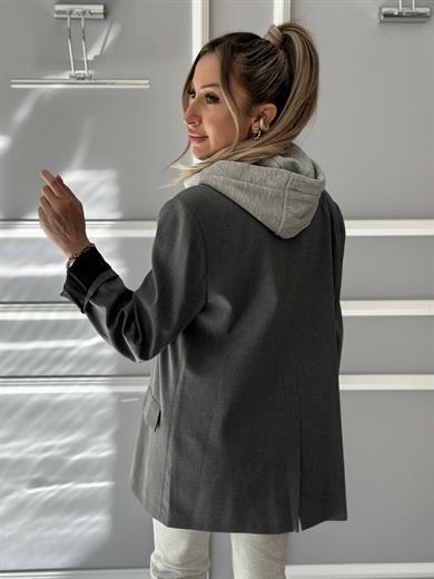 Premium Ceket Blazer Kapşionlu Bloklu Antrasit