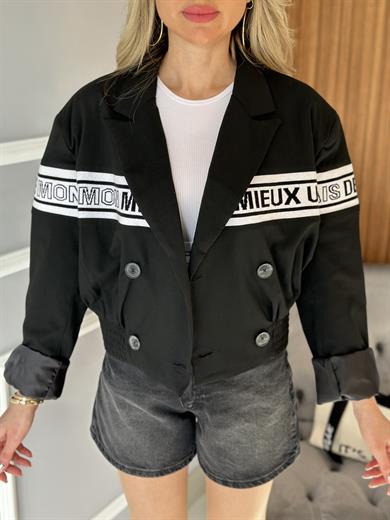 Premium Ceket Bomber Yazı Detaylı İçi Astarlı Siyah