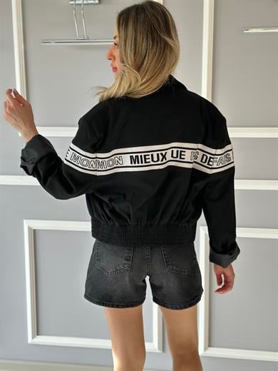Premium Ceket Bomber Yazı Detaylı İçi Astarlı Siyah