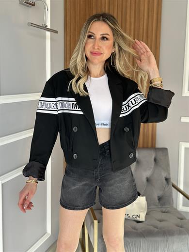 Premium Ceket Bomber Yazı Detaylı İçi Astarlı Siyah