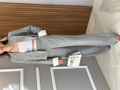 Premium Ceket Palazzo Kol Bel Detaylı Gri