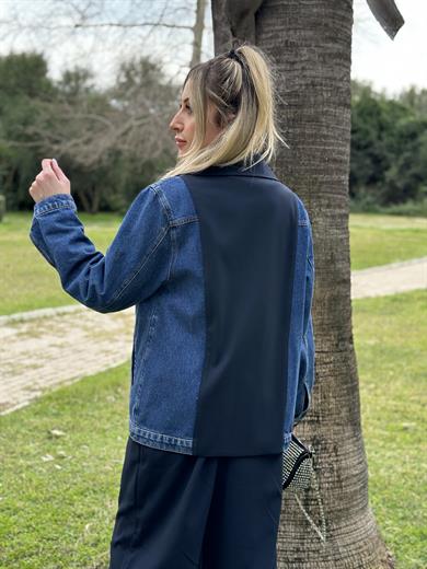 Premium Lacivert Blazer Ceket Kot Detaylı