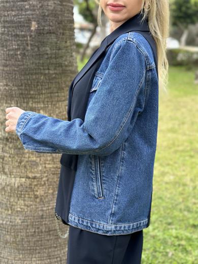 Premium Lacivert Blazer Ceket Kot Detaylı