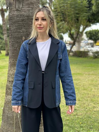 Premium Lacivert Blazer Ceket Kot Detaylı
