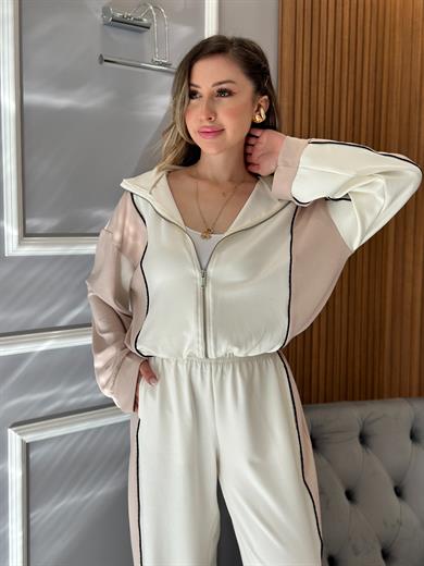 Premium Oys Eşofman Takımı Modal Ekru-Pudra