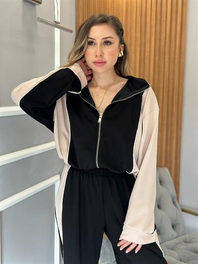 Premium Oys Eşofman Takımı Modal Siyah-Pudra
