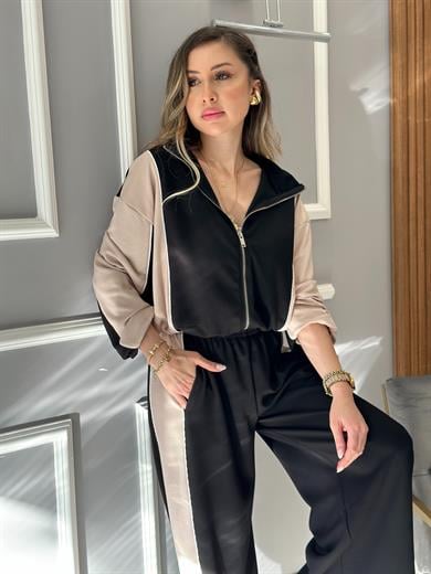 Premium Oys Eşofman Takımı Modal Siyah-Pudra