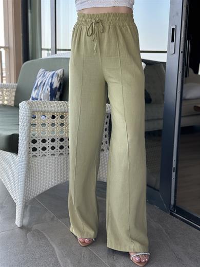 Premium Pantolon Keten İçi Astarlı Palozzo Haki