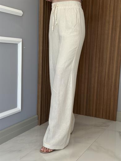 Premium Pantolon Keten İçi Astarlı Palozzo Krem