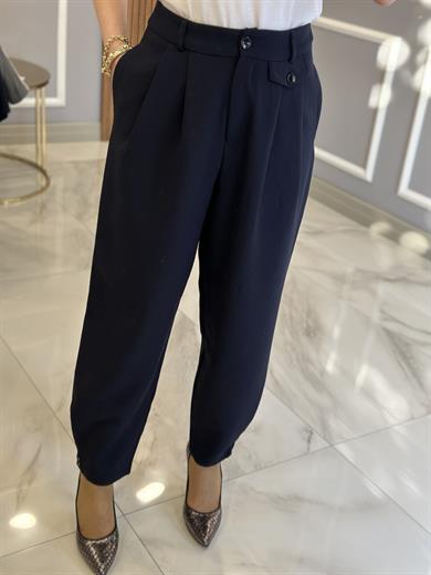 Premium Pantolon Kumaş Yüksek Bel Lacivert
