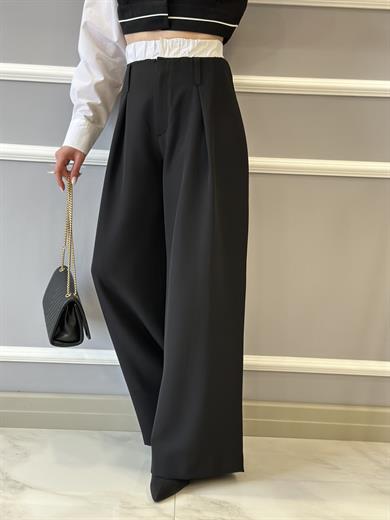 Premium Pantolon Palazzo Bel Detaylı Siyah